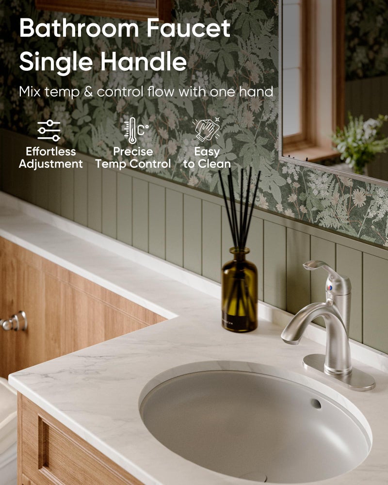 Homevacious Brushed Nickel Bathroom Faucet 1 Hole One-Handle Lever Bathroom Sink Faucets Bath Rustic Lavatory Basin Mixer Tap with Pop Up Drain with Overflow Supply Hose - Image 3